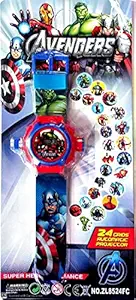 Fusine 24 Images Cartoon Character Projector Watches for Kids | Boys | Girls | Superhero | Barbie | Ben 10 | Spiderman | Princess | Frozen | Cars | Sofia | Avengers | (Avengers)