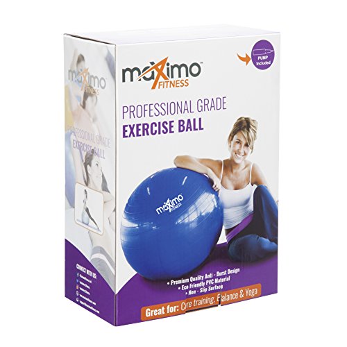 Gymnastikball mit Handpumpe von Maximo Fitness | Hervorragende Qualität | Ideal für Stabilitätstraining, Rumpf- und Gleichgewichtsübungen, Pilates, CrossFit | Platzsicher | Rutschfestes Kunststoffmaterial | 65 cm | Blau - 5