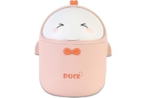 DYOUEN Tisch Mülleimer mit Deckel Mini Mülleimer Netter Cartoon Mülleimer für Arbeitstische, Büros, Zuhause (rosa)
