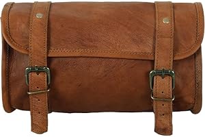 american blue Vintage Genuine Goat Leather Motorcycle Bag (Brown, 10X9X3 zoll, 250.0 grams, Handlebar Mount, Buckle closure, Flap Pocket, Soft)