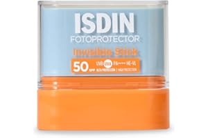 ISDIN Fotoprotección Invisible Stick SPF 50 Protector Solar Invisible en Stick para Zonas Sensibles que se Aplica Cómodamente, 10 gr
