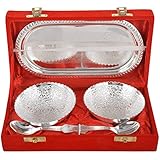 Rajasthan Emporium and Handicrafts Jaipur Ace German Silver Bowl, Spoon and Tray Set