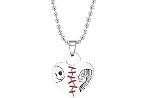 HAYOUWAY Jack und Sally Nightmare Before Christmas Halskette mit Herz Anhänger Schädel Schmuck Geburtstag Halloween Geschenk für Damen Mädchen Freundin