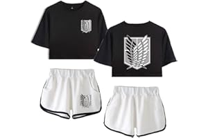 LKY STAR Attack On Titan Sommer Sport Sets mit Druck Anime T-Shirts Crop Top und shorts Anzug für Damen Mädchen