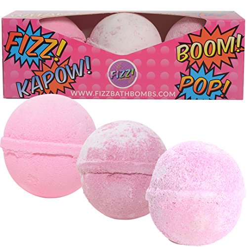 Fizz Bath Bombs 'Girl Power' Lush Bath Bomb Gift Set Includes 3 Supersized Fun, Fruity and Sparkly Bombs That Fizz for Longer and Let Girls Enjoy a Fun Pamper Session