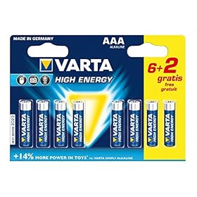Varta – Pile Alcaline – AAA x 6 + 2 Gratuites – Long Life Power/ High Energy (LR03)