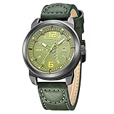 iLove EU Herren Sport Armbanduhr Uhr Analog Quarz Leder 30M Wasserdicht LED-Licht Woche Datum Grün WHLSS007-3