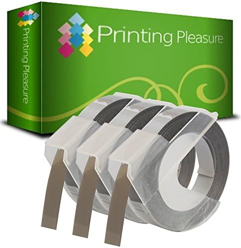 3-Pack Compatible Self-Adhesive 3D White on Silver Embossing Labels Tapes 9mm x 3m for use with Omega and Junior Embossers
