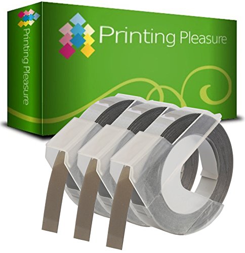 3-Pack Compatible Self-Adhesive 3D White on Silver Embossing Labels Tapes 9mm x 3m for use with Omega and Junior Embossers