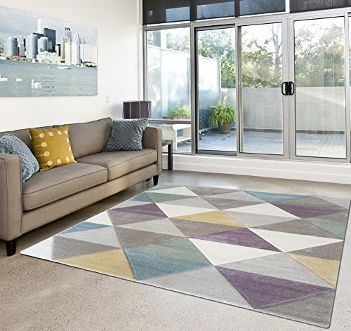 Modern Short Pile Rug Living Room geometric Pastel – Non-Toxic – Purple/Beige, Polypropylene, Colourful, 160x230 cm