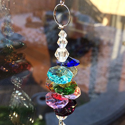 Fensterschmuck Kristall Sonne mit bunten Kristallsteinen Pendel Sonnenkristall Regenbogenkristall Feng Shui Kristallglas Mobile Länge ca. 50cm zum aufhängen - 4