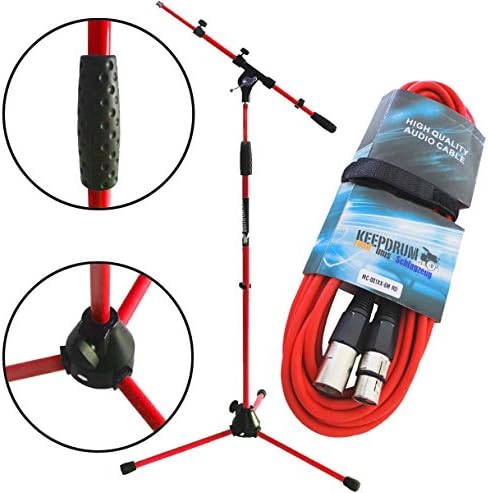 Keepdrum MS106 RD Red Microphone Stand with Boom Stand + XLR Cable Red