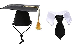 NAUZE Lot de 2 chapeaux de remise de diplôme et cravate pour chien avec pompon - Mini chapeau de remise de diplôme en forme d'animal pour chiens et chats - Accessoire de déguisement