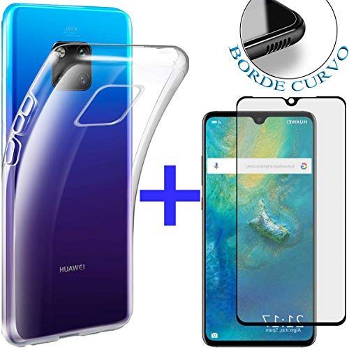 ?PACK? Cristal Templado Completo Mate 20 + Funda para Huawei Mate 20 de Silicona Transparente Ultrafina  Protector Pantalla Cobertura Completa Resistente  Carcasa Antigolpes Robusta de Buen Ajuste