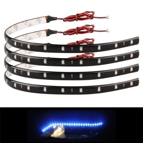 SODIAL(R) 4x 30CM 15 LED Lichterkette Strip Streifen blau Wasserdicht 12V - 4