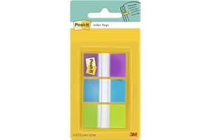 Post-it Marque-Pages, Moyen, Couleurs Assorties, 25.4 mm x 43.2 mm, 60 Marque-Pages - Pour Marquer, Surligner ou Codifier des Informations