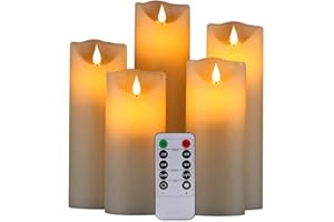 ‎HANZIM HANZIM LED Kerzen,Flammenlose Kerzen 250 Stunden Dekorations-Kerzen-Säulen im 5er Set.Realistisch flackernde LED-Flammen 10-Tasten Fernbedienung mit 24 Stunden Timer-Funktion (Ivory)
