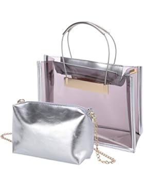 LUOEM Transparente Handtasche Umhängetasche moderne Strand Freizeit Handbag 2-Taschen Einkaufstasche (Hellbraun)