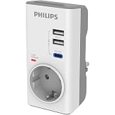 Philips CHP8010W Tekli Akım Koruma Priz, 380J, 2x USB-A out, 1x USB-C out (PD & QC 3.0), Beyaz