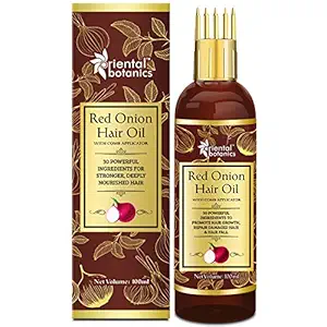 Oriental Botanics Red Onion Hair Oil with Comb Applicator, 100 ml with Red Onion Oil for Strong & Healthy Hair | Cruelty Free & Vegan | Paraben Free | No SLS/SLES