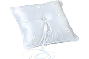 Mopec Cojín para alianzas en Color Blanco con Flores y perlitas Bordadas, Pack de 1 Unidad, Textil, 5.00x20.00x20.00 cm