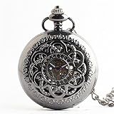 Easy Go Shopping Taschenuhr Retro Black Boutique Geschnitzte römische Ziffern Mechanische Taschenuhr mit Kette