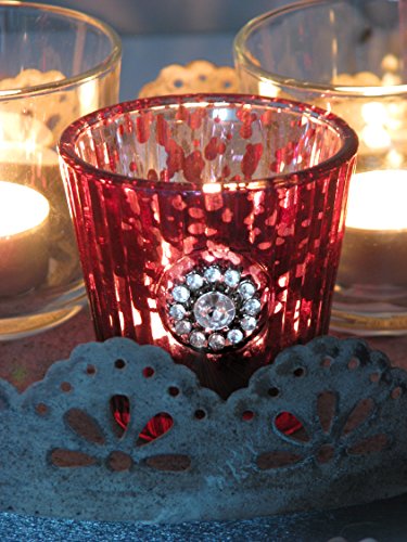 Teelichthalter, Gartenlaterne, Windlicht, Tablett „Krone“, Metall im Antik-Look, mit 3 Teelichthaltern. Höhe 36 cm, zum Stellen & Hängen - 7