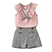 Produktbild Elecenty 2PCS Mädchen Kleidung Set,Sommer Outfit Set Ärmellos Bowknot Drucken T-Shirt Tops Hemd+ Plaid Kurze Hosen Bekleidungssets Baby Girl Mode Tägliche Kleidung Pullover