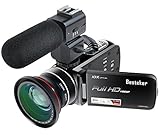 Kamera Camcorder, Besteker Full HD Videokamera 24MP 1080P 30FPS 3.0 inches Touchscreen 10X Optischer Zoom und 120X Digital Zoom mit Weitwinkelobjektiv und Externem Mikrofon