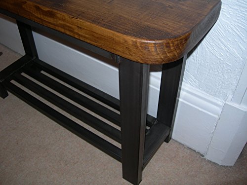 Hallway bench rounded front to bench seat with shoe storage to base rustic industrial chic