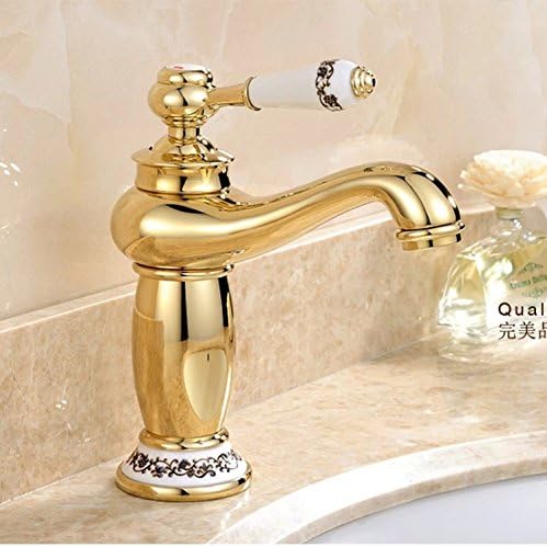 Maifeini  Golden Taps _ Copper Bath Golden Hot And Cold Blue And White Jade European Gold-Plated Faucet Washbasin Fitting,Water Tap Install Tube