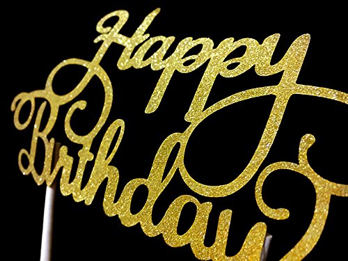 PuTwo Handgefertigte 1 Count Happy Birthday Kuchen Dekorieren Geburtstagskuchen Topper – Gold - 2