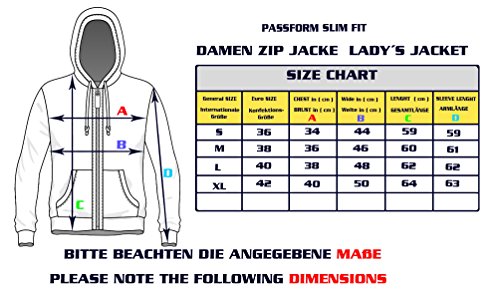 M.Conte Damen Sweatshirt Kapuzenjacke Hooded Sweater Sweat-Shirt-Jacke S M L XL Weiss Marine Blau Grau Melange Schwarz Pink Kapuze Rachel - 4