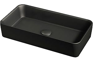 LEMONBATH - Lavabo Sobre Encimera de Cerámica Rectangular - Lavabo con Valvula Lavabo/Valvula Desagüe Incluida - Medidas 61 x 34,5 x 11 cm - Lavabo para Muebles de Baño (Negro Mate)