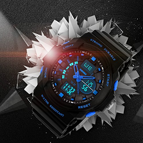 Kinderuhr-Jungen-Mdchen-Sport-Armbanduhr-Digital-Analog-50M-Wasserdicht-Wecker-Dual-Display-Zeitzone-Datum-Uhr-Chronograph-Multifunktion-Outdoor-Stoppuhr-mit-Schwarz-Gummiband
