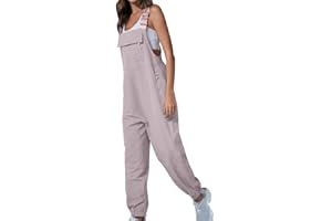 OVARA Womens Casual Dungarees Adjustable Straps Summer Plain Bib Overalls Ladies Fashion Work Cargo Dungarees with Pockets Sleeveless Tapered Leg One Piece Rompers Long Pants