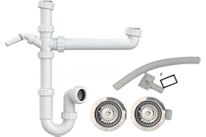 RUMO RELIABLE & MODERN Universal Kitchen Sink Waste kit for 1.5 Bowl Includes 40mm Trap with Appliance Outlet Basket Strainer Waste with Rectangle Overflow and Without Overflow 90mm