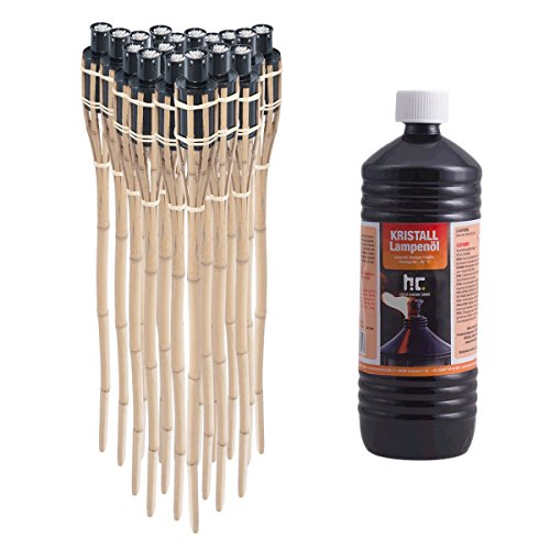Ectxo 18 x Bambusfackel Gartenfackel Bambus Fackel Gartenfackeln 90cm mit 1 Liter geruchsloses Lampenöl hochgereinigt