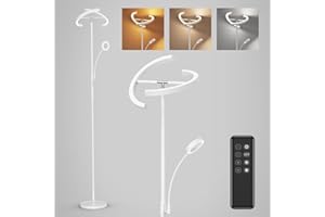 Amdelne Lampadaire Sur Pied Salon Dimmable avec Liseuse | 20W+7W Blanc, Lampadaire avec Télécommande & Touche, Fonction Mémoire, LED Lampe Sur Pied Moderne pour Bureau Chambre