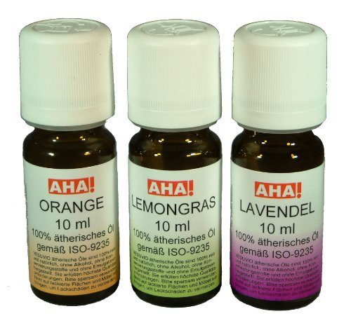 3er-Set - 100% natürliche ätherische Öle für Vesuvio - a`10 ml - bestehen aus: 1 Flasche Orange/Sizilien, 1 Flasche Lemongras/Indien, 1 Flasche Lavendel/Provence (ISO-9235 zertifiziert)