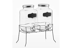 DRULINE Set di Due 4l Bevande EROGATORE Vetro con Rubinetto e Struttura Dispenser di succhi Dispenser