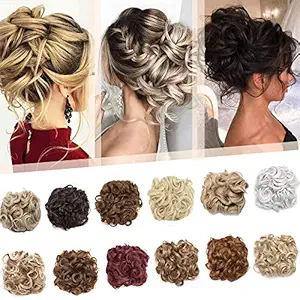 Messy Curly Combs Hair Bun Easy Stretch Dish Hair Chignon Extensions Clip in Updo Hairpiece Ponytail Scrunchy for Women 95g #4T30 Brown