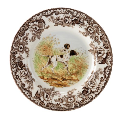 SpodeWoodland Hunting Dogs Flat Coated Pointer Dinner Plate