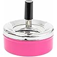 OrionMart Stainless Steel Tabletop Push Down Cigarette Spinning Ashtray with Lids | Windproof and Odor Free Cool Ashtray | For Home Indoors and Outdoors