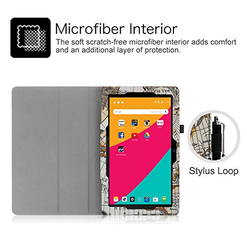 Fintie Dragon Touch X10 Folio Hülle Case – Slim Fit Folio Premium Kunstleder Schutzhülle Tasche Etui Smart Cover mit Standfunktion Stylus Loop für Dragon Touch X10 10.6 Zoll 8 Kern Android Tablet PC, Landkarte Design - 4
