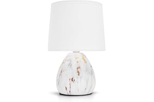 Lampa stołowa Aigostar ceramiczna, lampka nocna w stylu vintage z abażurem z tkaniny, gniazdo E14, maks. 40 W, lampka nocna, lampa stołowa do sypialni i salonu (bez żarówki) – wys. 255 mm
