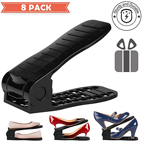 Organizador de Zapatos Ajustable Uktunu 8PCS Durable 4Posiciones de Engranaje Ajustables Soporte de Calzado con Ranura Ajustable para Ordenar Organizador de Calzado Ajustable Apilador de Zapatos Negro