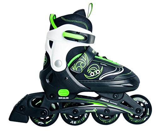 MUUWMI Niños Ajustable TEMPISH, tamaño Patines en línea, Verde, Blanco y Negro de 29 - 32