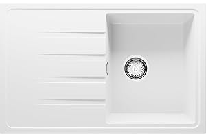 PRIMAGRAN Evier Cuisine en Granit Blanc 78x50cm, Lavabo 1 bac + Kit de Vidage, Évier à Encastrer al mueble 45cm - Milan S002