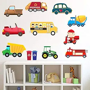 GADGETS WRAP Cartoon Vehicle via Train Car Bus Removable Vinyl Decalque Sticker/Wallpaper for Kids, Pack of 1